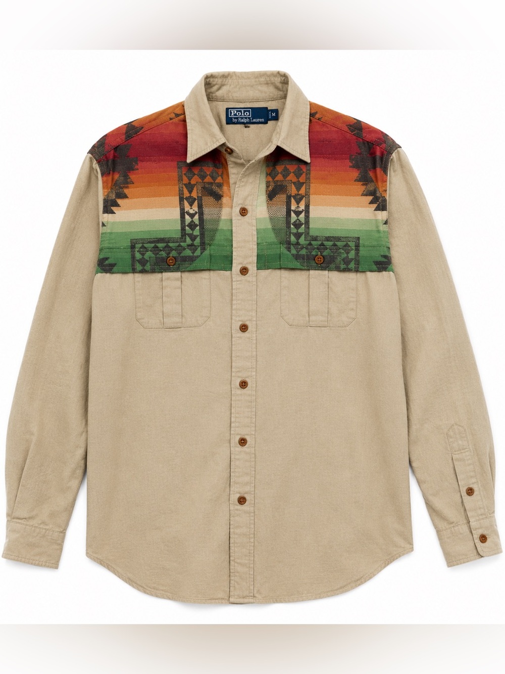 Polo Ralph Lauren Southwestern Linen Shirt Mens M Western Aztec Beige Button Up
